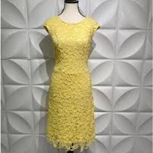 New York & Company Yellow Lace Midi Dress